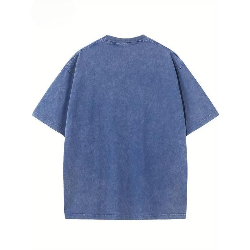 European sizes Men's Washed T-Shirt with Street Stains Graphic & Cross Print - Relaxed Fit All-Season Casual Tee for Streetwear, Outdoor Activities