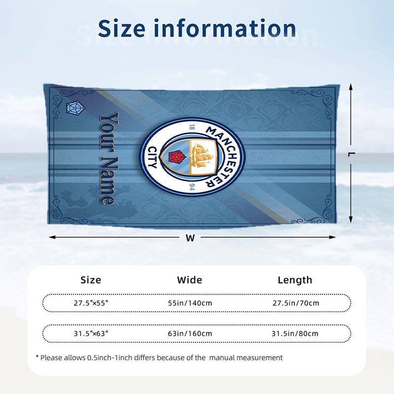 Beach Towel Manchester City Print Custom Name Text Soft Towel for Swimming Pool