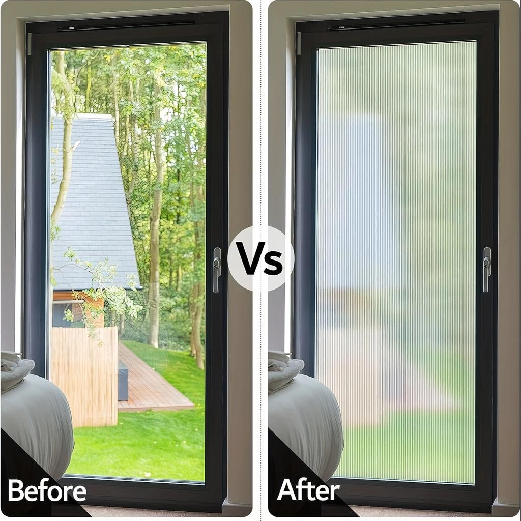 1PC Reeded Glass Window Film, Window Privacy Film, Frosted Window Vinyl, 3D Decorative Window Decals Non Adhesive for Bathroom