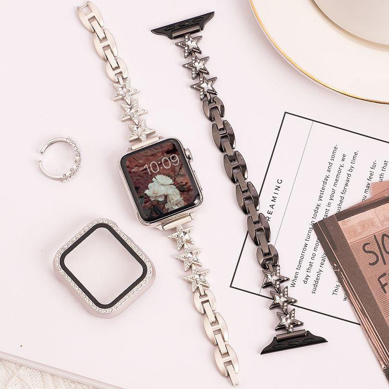Slim Metal Band for Apple Watch Girls Correa 49 45 44 42 46 40 41mm Bling Diamond Bracelet Jewelry Star Strap for iWatch S10 9 8