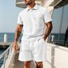 2026 Summer Fashion Sports Style Short Two Piece Set Men's Casual Solid Color Jacquard Short Sleeves Pullover POLO Shirt Shorts 2 Piece Sets