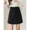 Plus Size Women's Coffee Corduroy A-line Skirt - Autumn/Winter Hip-Hugging Retro Brown Short Skirt