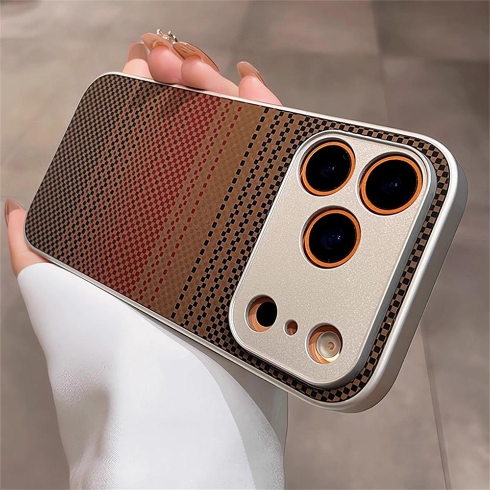 Luxury Carbon Fibre Relief Texture Phone Case For iPhone 17 16 15 14 13 12 Pro Max Plus Air Hard PC Shockproof Plating Cover