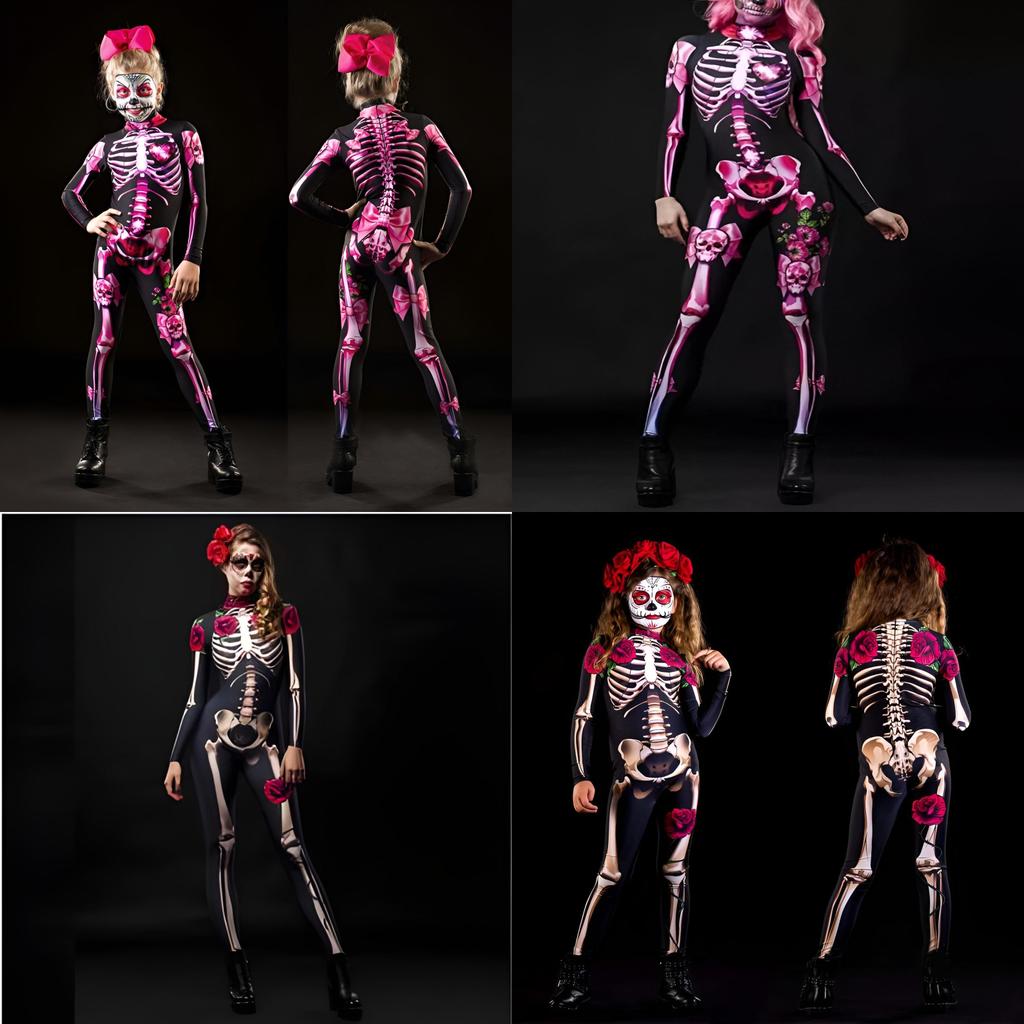 Tuta Intera Cosplay Scheletro di Halloween per Donne e Bambini