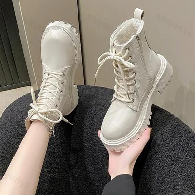 Women's Boots 2026 Autumn/Winter New British Style Plush Fashion Thick Bottom Ankle Boots Lace Up Comfort Zipper Snow Boots