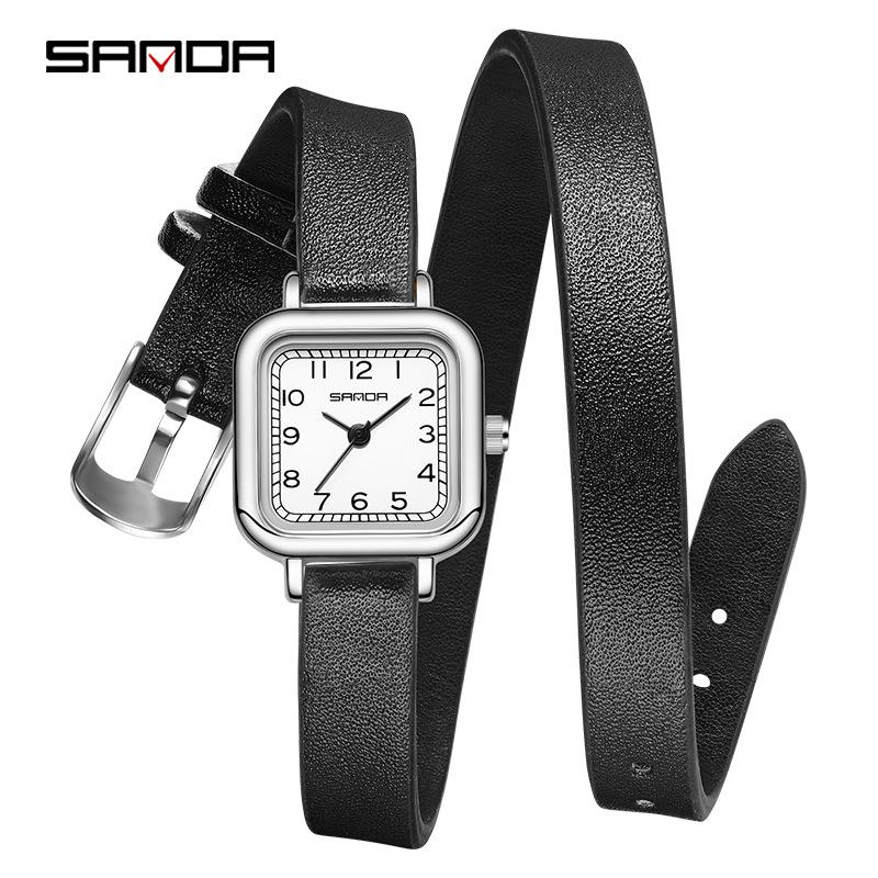 Sanda Women's Fashion Quartz Watch with Leather or Steel Strap - Waterproof and High-End Design.