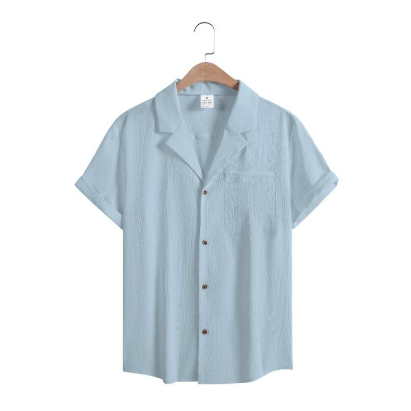Camicie Casual a Maniche Corte da Uomo Abbigliamento da Strada per il Tempo Libero Camicie a Bottone con Collo a Punta Monocolore da Uomo Camicetta Vintage per le Vacanze