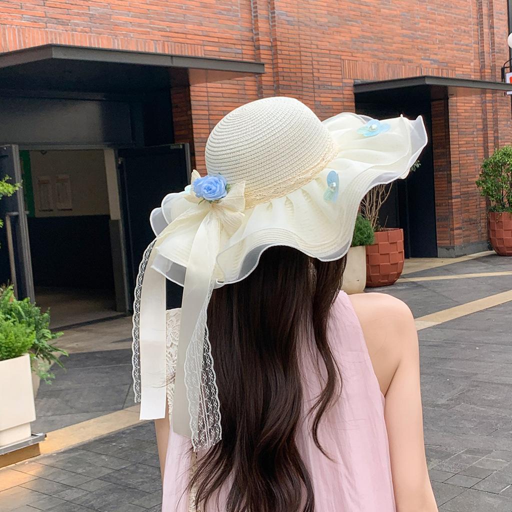 Lafite French big-brimmed beach hat seaside vacation sunscreen hat new hollow design sunshade straw hat women