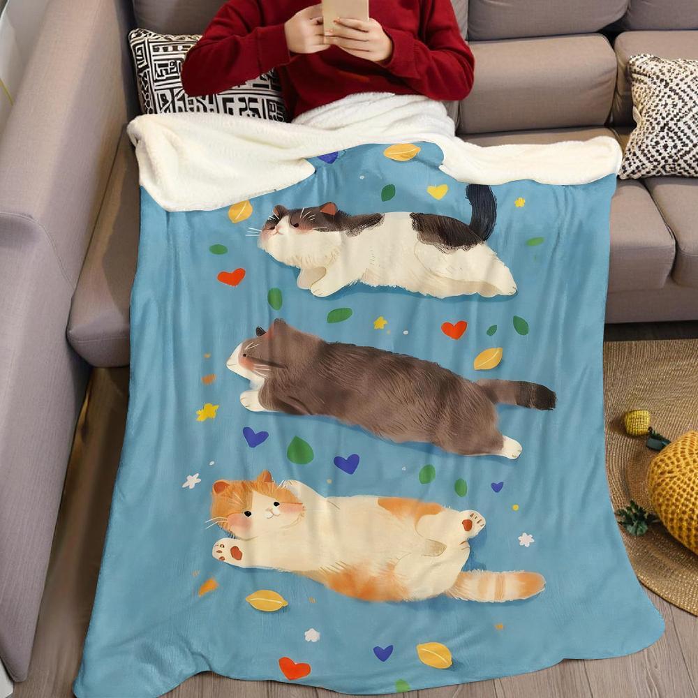 Chonky Cats Lying Flannel Blanket Warm Soft Halloween Christmas Couch Warm Cozy Decorative Decor Gift for All Season