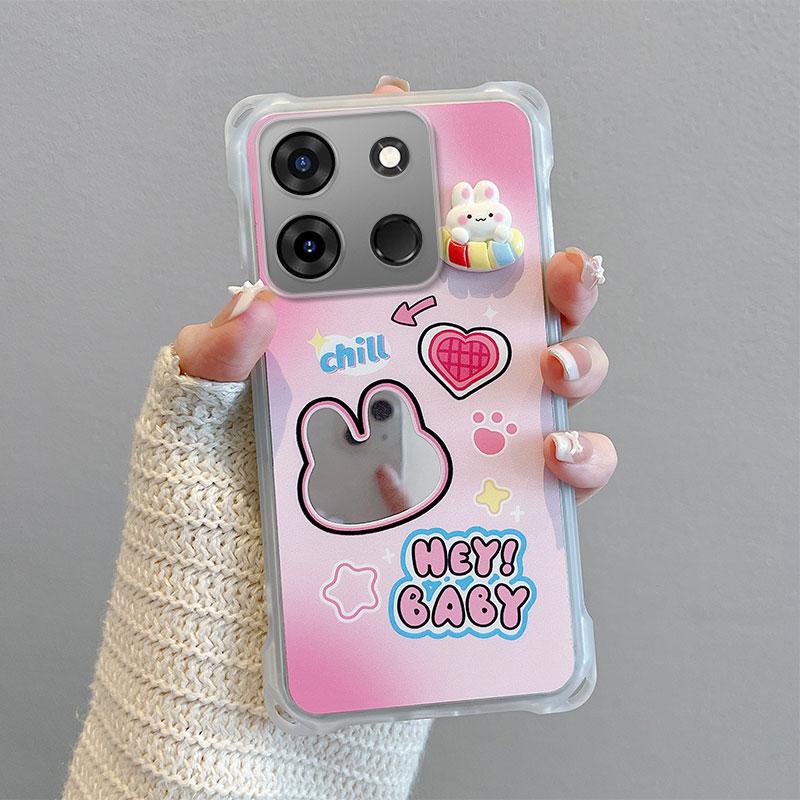 KEYSION Crossbody Strap Phone Case for TECNO Spark Go 2023 Pop 7 Pro Cute Cartoon Long Lanyard Mirror Shockproof Cover for Infinix Smart 7