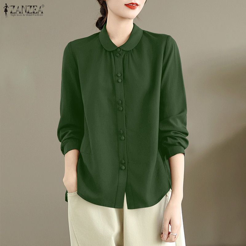 ZANZEA Women Solid Color Loose Casual Long Sleeve Blouse
