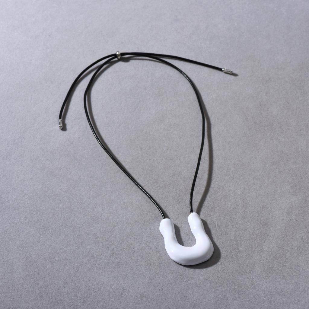 Metal Irregular Drip Glaze Pendant U-Shaped Long Black Leather Rope Sweater Chain Simple Wind Versatile Necklace
