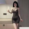 Sexy Lingerie Nightclub Outfit Hip-Wrapped V-Neck See-Through Sparkling Nightdress Spaghetti Strap Mini Dress