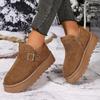 Модні зимові черевики до щиколотки на товстій підошві з прикрасою у вигляді пряжки для жінок 2025, снігові черевики на платформі зі штучної замші, жіночі бавовняні черевики на короткому плюші, що надягаються