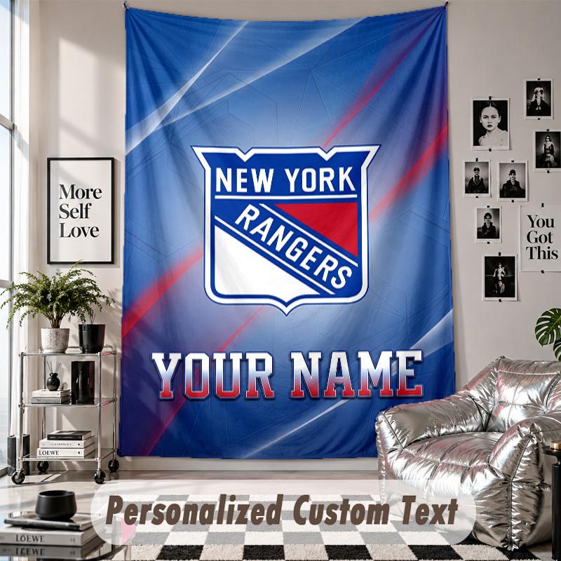 Wall Hanging Tapestry With Custom Name & Text, New York Rangers Decorative Tapestry For Bedroom