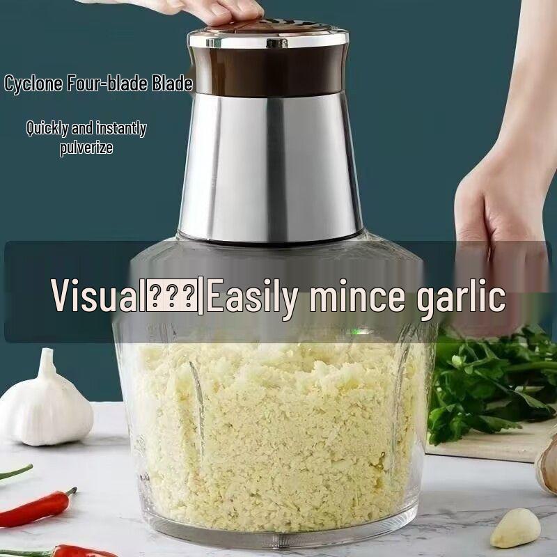 Stainless Steel Electric Meat Grinder & Multi-function Food Processor with Dough Kneading, Garlic Paste, and Vegetable Shredder