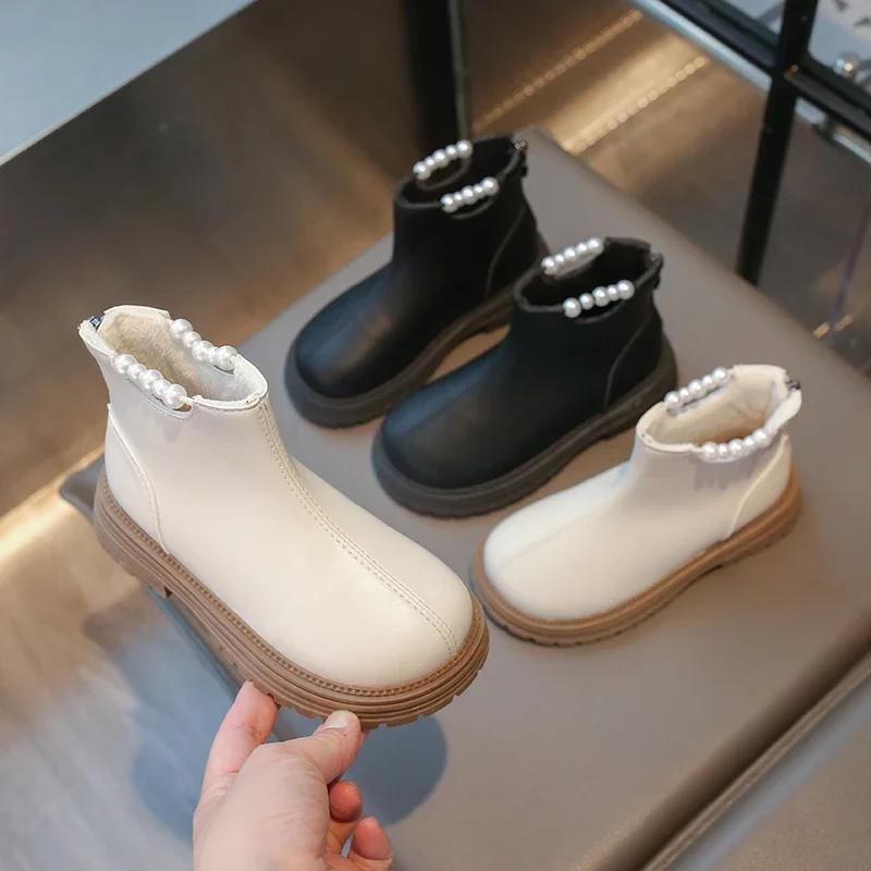 Girls' Boots Princess Causal Fashion Ankle Boots Warm Plush Winter Shoes for Children Solid Color Versatile Kids Cotton Boots