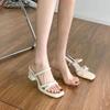 Korean Version of Thick-heeled Square-headed One-word Slippers for Women In the Summer of 2025, New Simple Temperament, Small Fragrant Style, High-hee