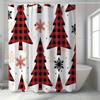1Pc Red And Black Plaid Snowflake Pattern Shower Curtain, Polyester Fabric, Machine Washable, Suitable For Bathroom Decoration