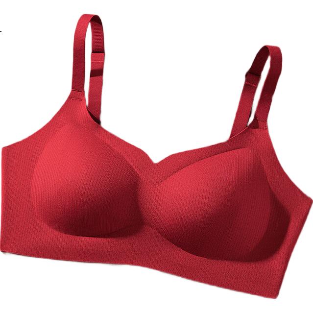 Yalu Zodiac Year Festive Red Bra for Women, Large Bust Minimizer, Thin Seamless Wireless Push-Up Bra with Gathering Effect