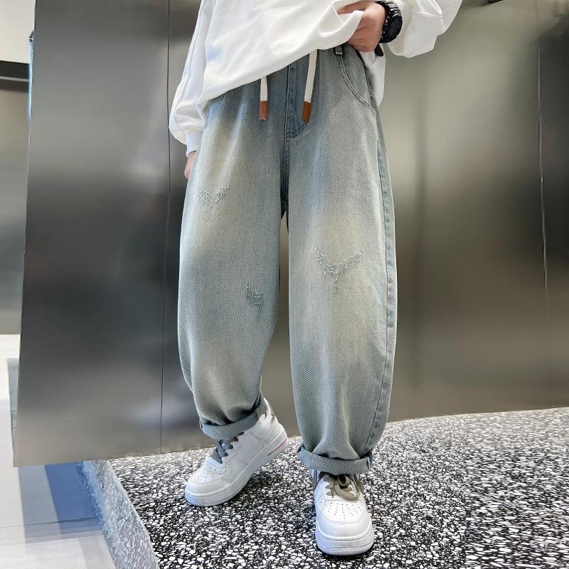 

Детская одежда Джинсы для мальчиков Детские брюки Весенне-осенние Повседневные брюки для мальчиков Детские брюки Модные 120 синий