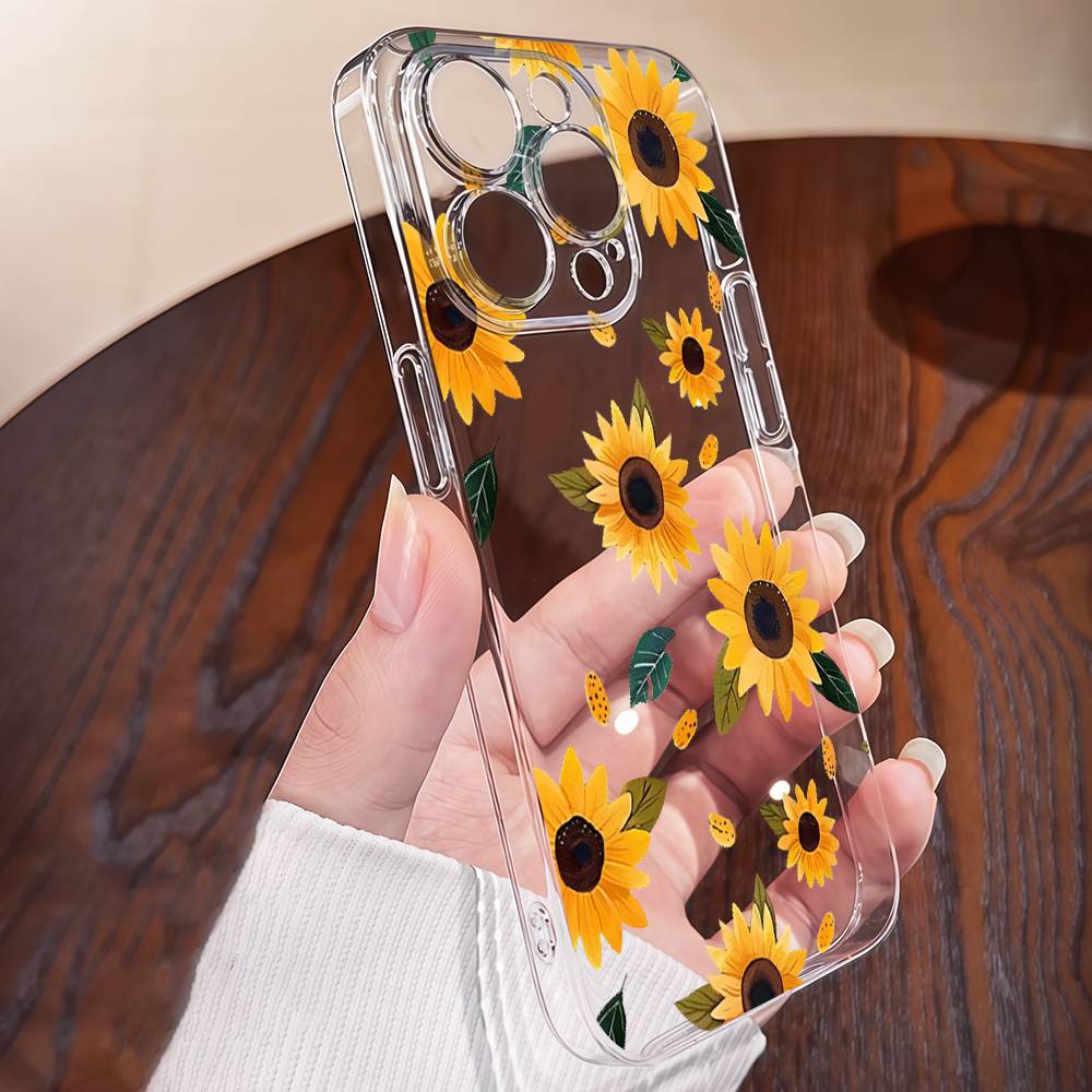 

Beautiful Flower Sunflower Transparent Soft TPU Case For IPhone 17 16 15 14 13 12 11 Pro Max Plus Mini Protector iPhone 15 pro