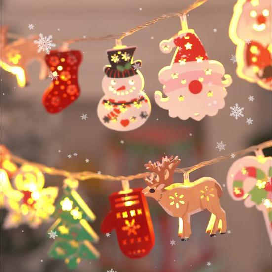 Christmas Fairy String Lights 10/20/40/80 LED Xmas Warm White Light with Santa Claus Tree Snowman Candy Cane Stockings for Indoor Home Party Decor