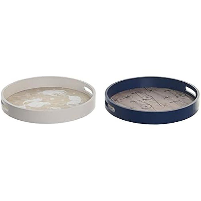 Plateau À Goûter - DKD Home Decor - Standard - Bois MDF - 35 X 35 X 5 Cm - Bleu/Blanc