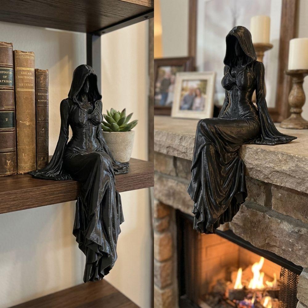 Gothic Style Black Robe Figurine Handmade Female Tabletop Ornament Halloween Decor