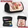 2D Flat Printing 1pc Cute Wings Puppy Pink Design Double Layer Flip Pencil Case - Large Capacity Zipper Closure, Suitable for Schools, Offices, And Tr