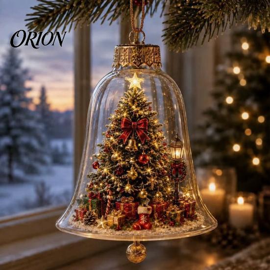Miniature Holiday Scene Hanging Balls 3D Christmas Bell Ornament, Winter Clear Decoration with Santa Reusable Festival Ornaments Snowman Reindeer