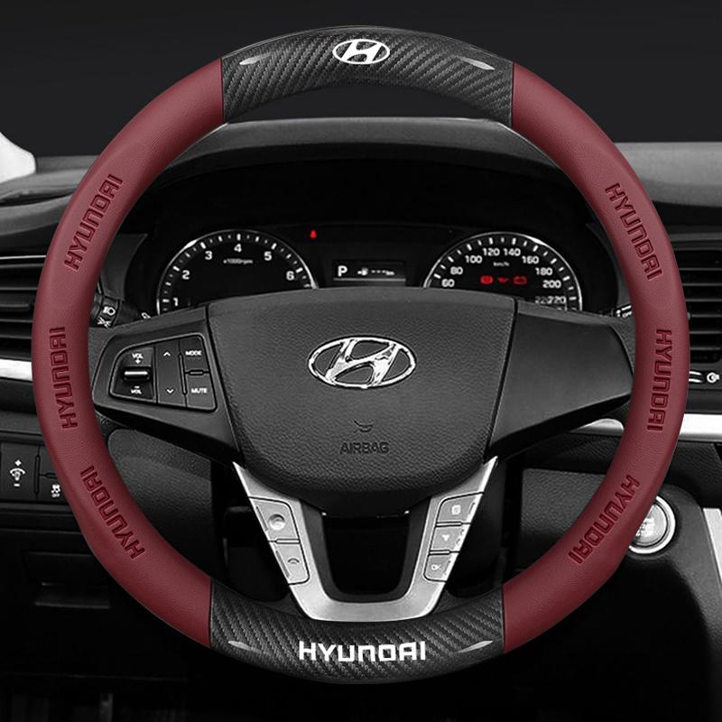 38CM Carbon Fiber Leather Steering Wheel Cover For Hyundai ix35 Accent I10 Ioniq Kona Certa Elantra N Santa Fe Sonata Tucson lk1