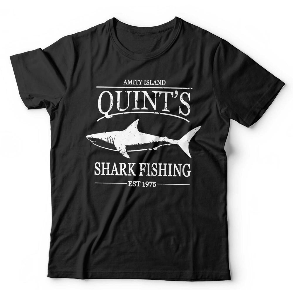 Jaws T Shirt Quints Shark Fishing Unisex Retro Movie Amity 1975 Film Horror