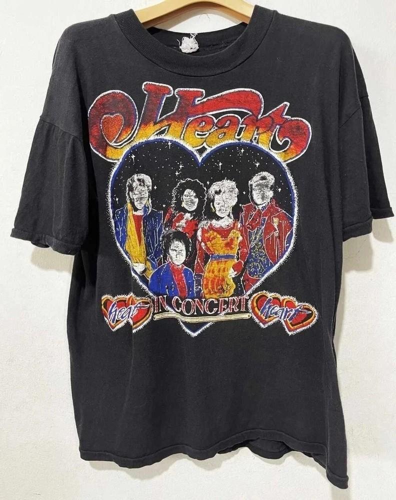 Vintage 80s Heart Tour Band T-shirt Rare Design Black Shirt Men Women Unisex T-Shirt XXL