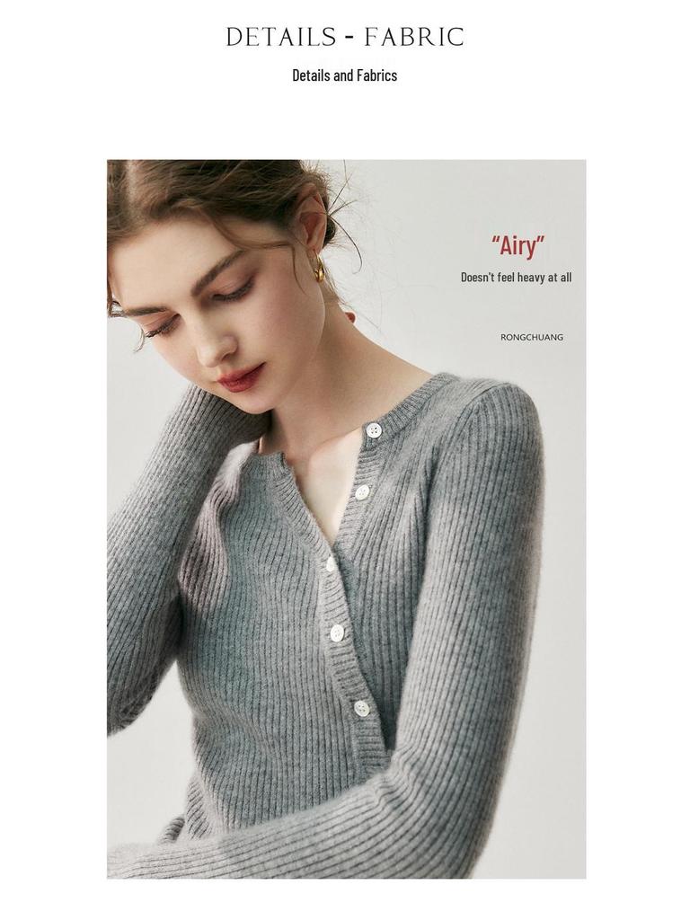 2025 Autumn/Winter Women's Slimming Cashmere Cardigan with Slant Pockets