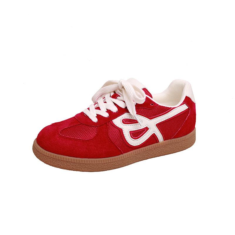 Grape Mother Same New Leather Retro Breathable Round Head Lace-up Thick Sole Heightening Lightweight Casual German Training Board Shoes Women