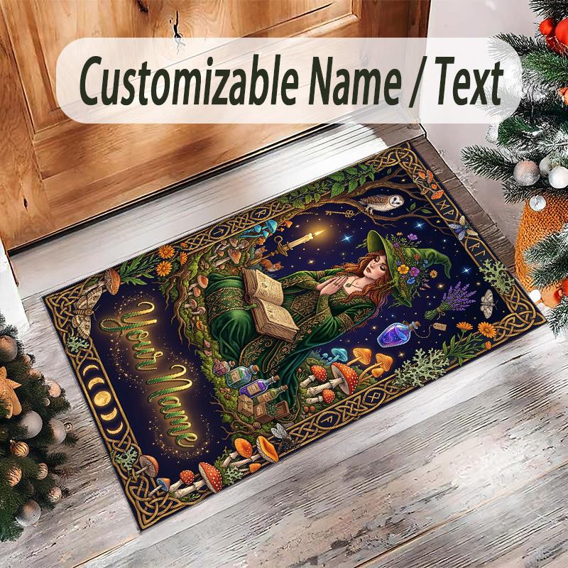 Witchcraft Theme Crystal Velvet Rug Personalized Custom Name Text Soft Floor Mat Home Decor