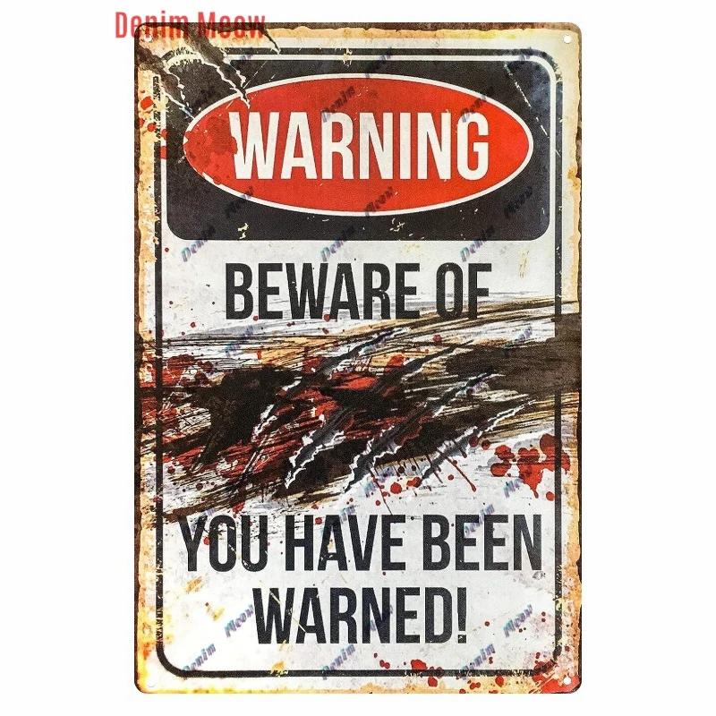Vintage Witch Halloween Wall Art Poster, No Trespassing Metal Sign, Warning Tin Plates for Gift, Bar Party, Room Decoration WY68