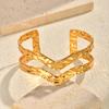 Stylish Wave Cuff Bangle for Women, Chunky Stainless Steel Gold Plated Bangle Bracelets Adjustable Accessories