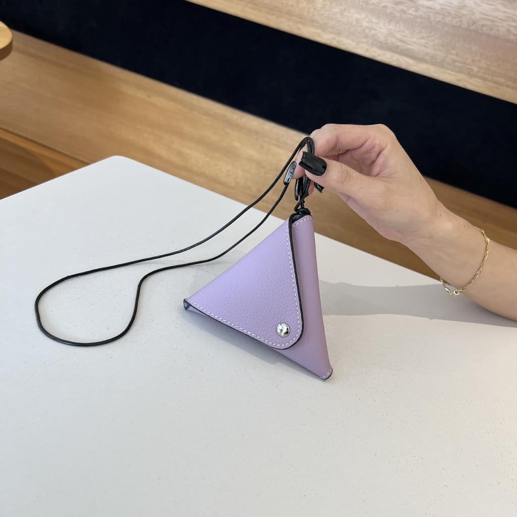 The First Layer Of Cowhide Fashionable Neck Red Envelope Earphone Bag Exquisite Mini Triangular Change Bag Versatile Beautiful Small Waste Bag