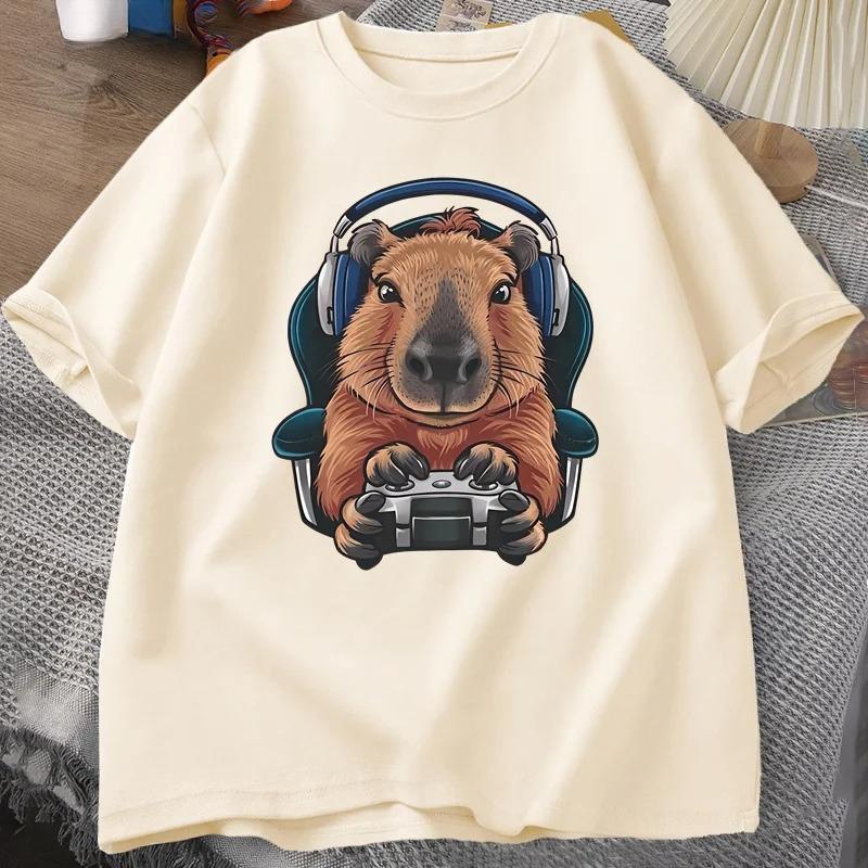 

Gamer Capybara Shirt Capybara Tank Top Graphic Cute Rodent Tshirt Funny Animal Gaming with Controller Unique Graphic Tshirts 4XL