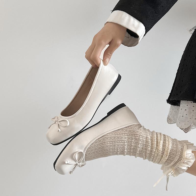 New Elegant Bowknot Ballerina Women's Flats Round Toe Comfort Slip-On Ladies Loafers Leather Single Mules Shoes Zapatos Mujer