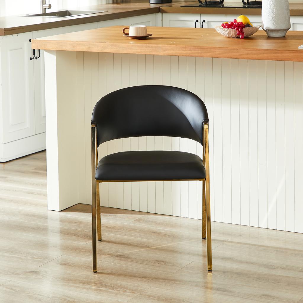 Set of 2 Dining Chairs In Black PU Leather, Luxurious Gold Metal Frame, Modern Minimalist Chair with Backrest, Suitable for Dining Room & Living Room