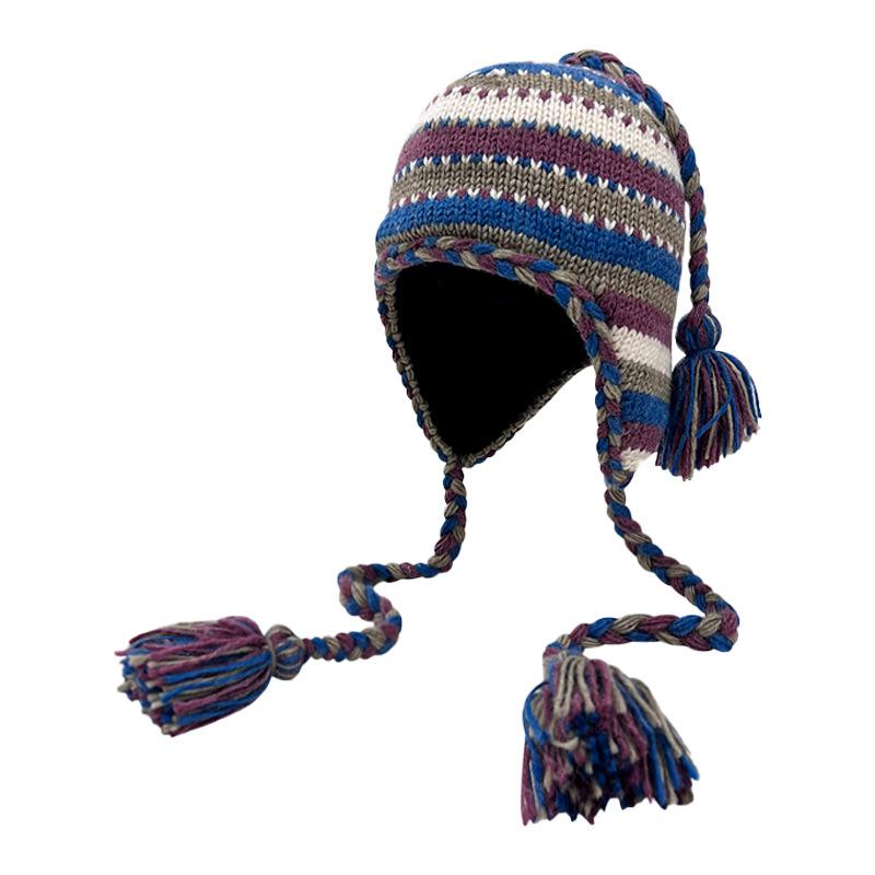 Autumn and winter retro hand-knitted braided wool hat women's velvet warm versatile bag head ear protection hat