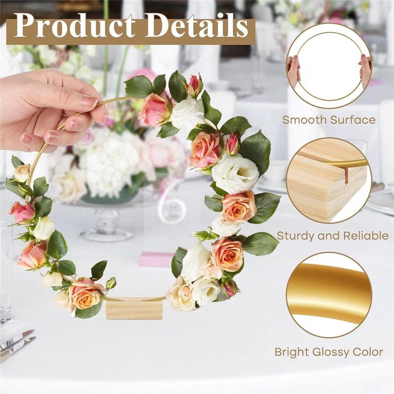 Fresh 12In Metal Floral Hoop Centerpiece Ribbon Wood Stands Fit For Table Decoration Metal+Wood Wall Hanging 5PCS