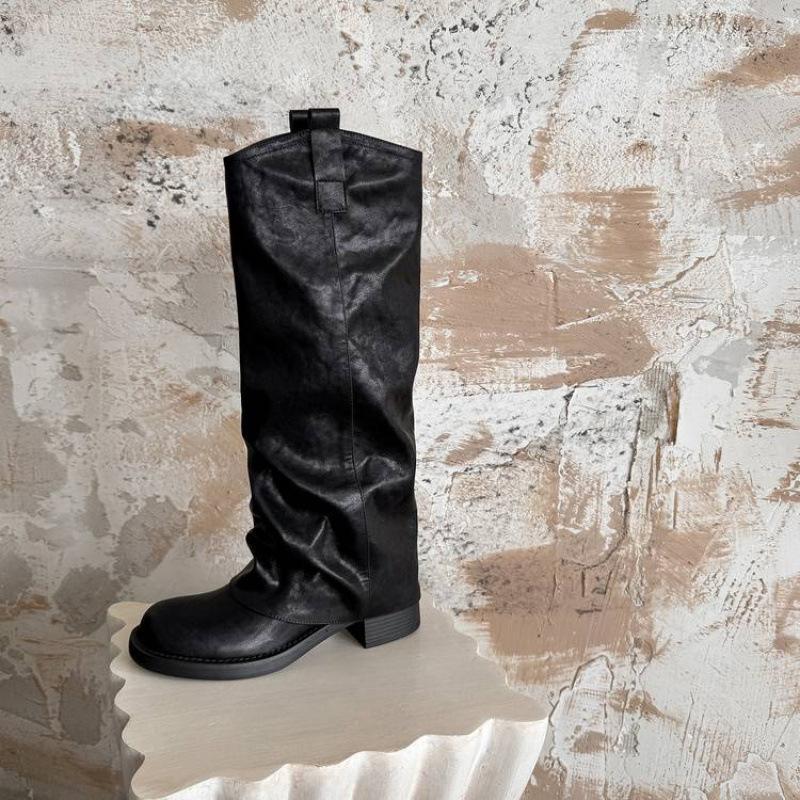 

Европейские и американские ботинки Мартин с круглым носком на толстой подошве, нескользящие, на мягкой подошве, кожаные, больших размеров, женские ботинки, обхват бедра, высокие ботинки, авто 40 чёрный