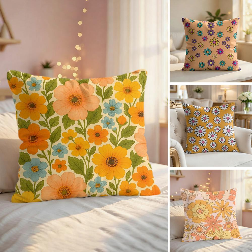 Retro Floral Cushion Cover Natural Linen Organic Fabric DoubleSided Printing Couch Pillow Covers Home Decor