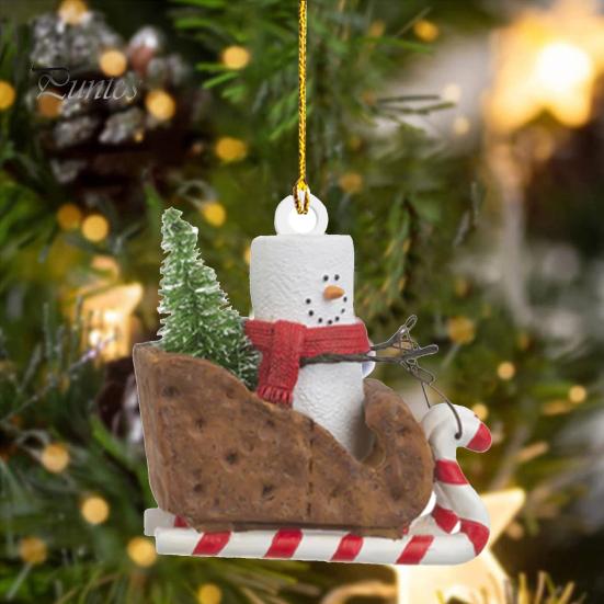 Vánoční závěsná dekorace sněhulák 3D akrylové opakovaně použitelné auto zpětné zrcátko kreslený přívěsek vánoční stromeček ozdoba na párty dárky