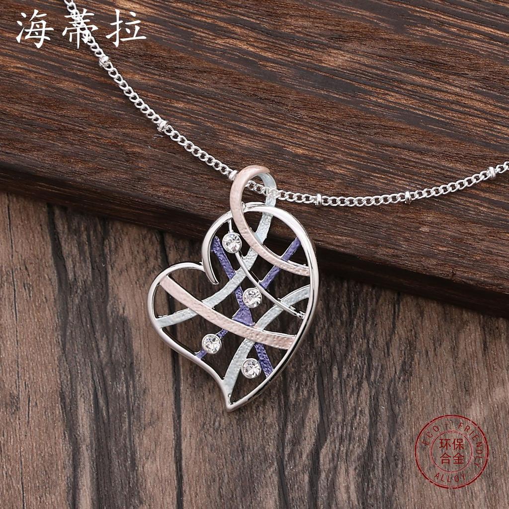 Luxury new color oil geometric lines love diamond pendant, fashionable and simple women's high-end necklace