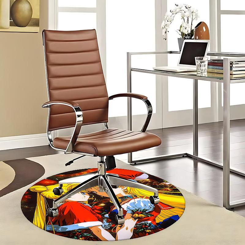 1pc Anime Christmas Sailor Moon Round Carpet Office Chair Mat, NonSlip Rug for Home Decor, Living Room, Bedroom